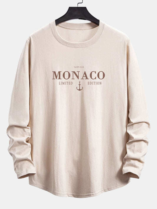 Long Sleeve Monaco Print Cotton Arc Hem T-Shirt