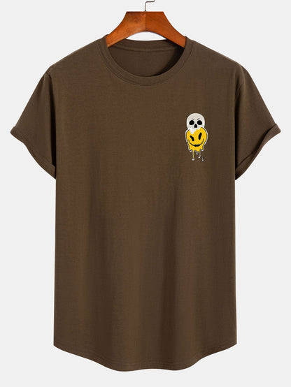 Skull Evil Face Print Cotton Arc Hem T-Shirt