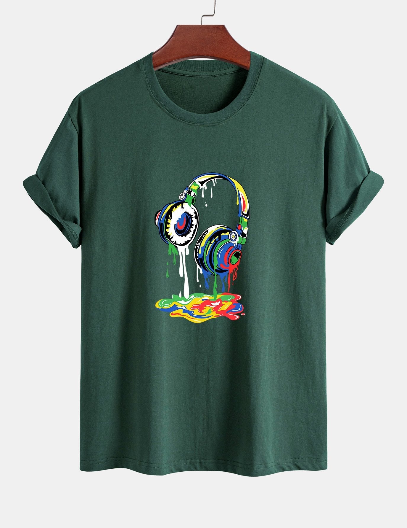 Regular Fit Dissolving Headphones Print Cotton T-Shirt