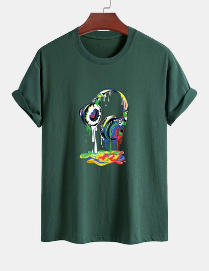 Regular Fit Dissolving Headphones Print Cotton T-Shirt