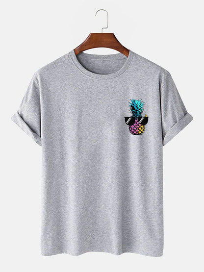 Pineapple With Sunglasses Print T-Shirt