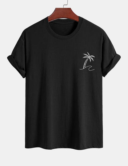 Regular Fit Palm Tree Print Cotton T-Shirt