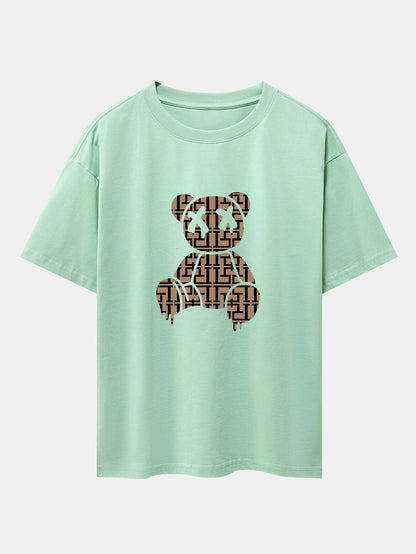 Geometric Dissolving Bear Drop Shoulder Oversize T-Shirt