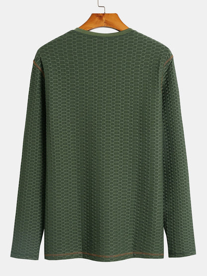 Long Sleeve Muscle Fit Knitted Textured Henley Shirt