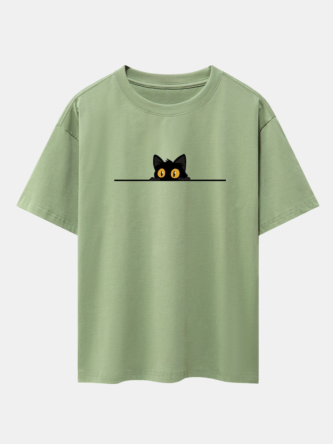 Black Cat Print Drop Shoulder Oversize T-Shirt