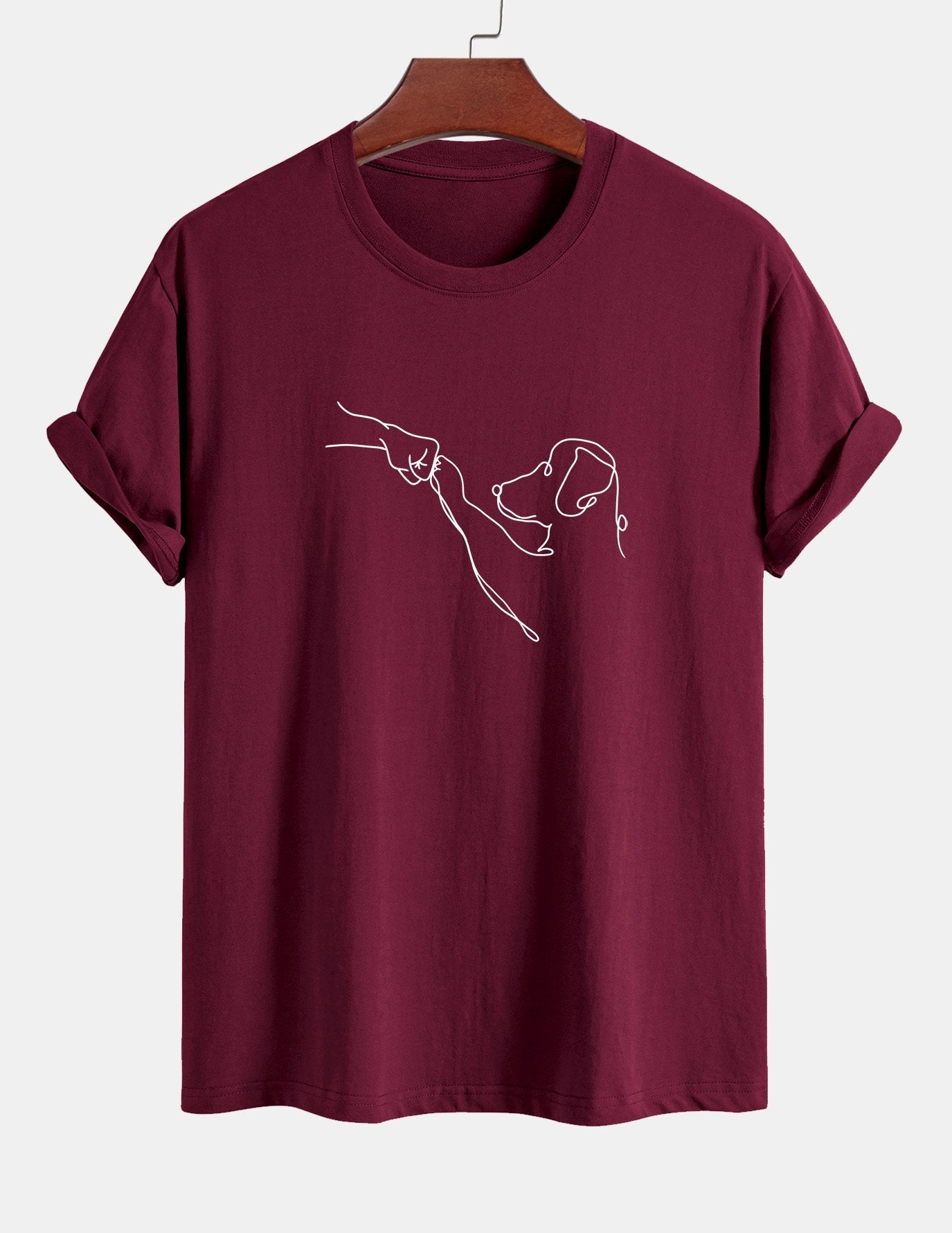 Regular Fit Dog Line Drawing Print Cotton T-Shirt