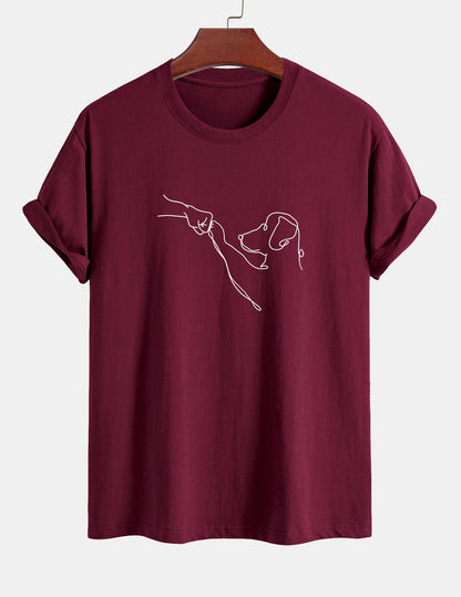 Regular Fit Dog Line Drawing Print Cotton T-Shirt