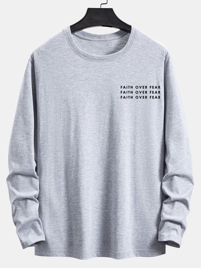 Long Sleeve Slogan Print Cotton T-Shirt