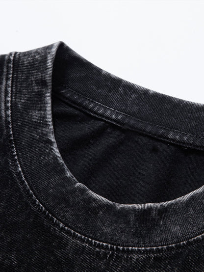 Slogan Skeleton Print Washed Drop Shoulder Oversize T-Shirt