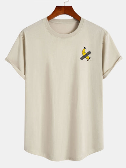 Banana Print Cotton Arc Hem T-Shirt