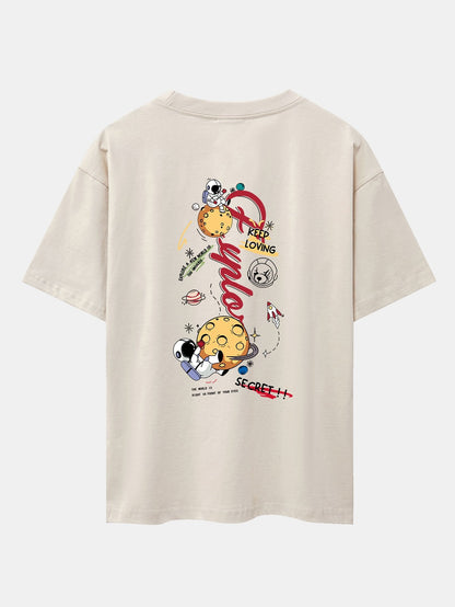 Planet Astronaut Print Drop Shoulder Oversize T-Shirt