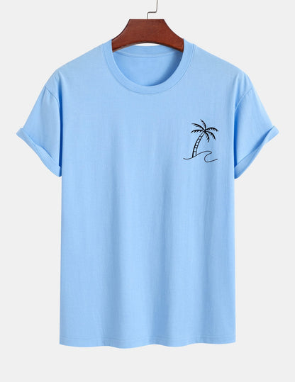 Regular Fit Palm Tree Print Cotton T-Shirt