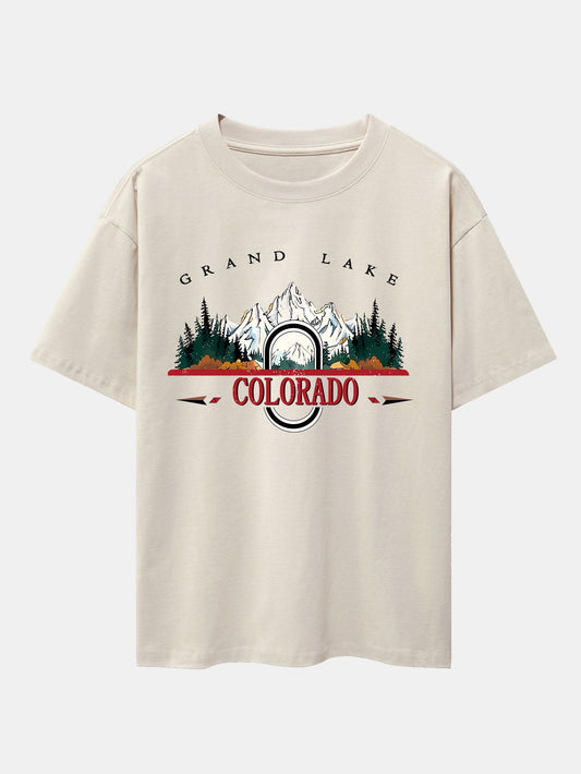 Colorado Mountain Print Drop Shoulder Oversize T-Shirt