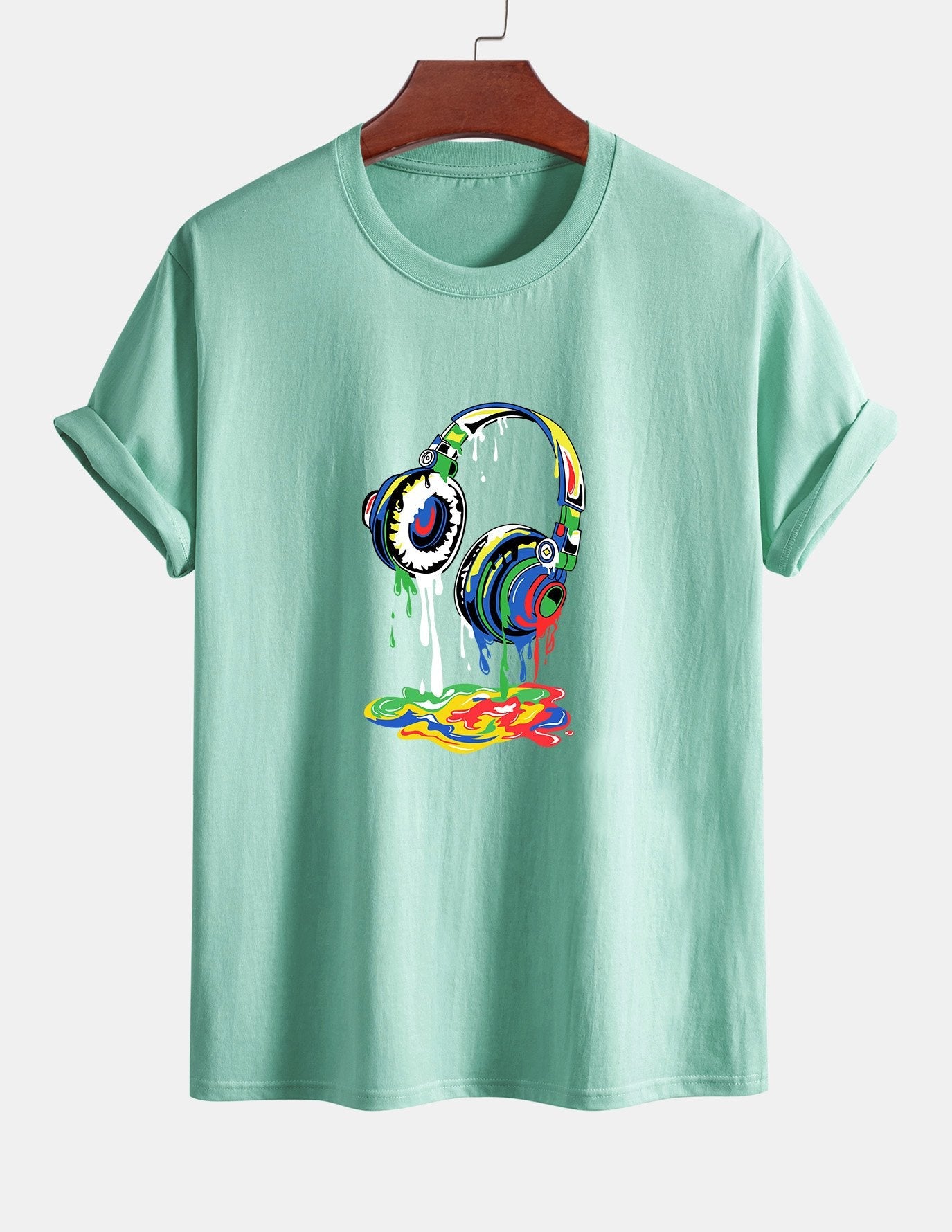 Regular Fit Dissolving Headphones Print Cotton T-Shirt