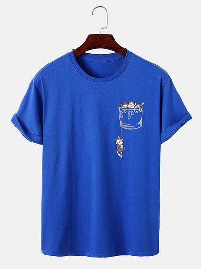 Cat In Pocket Print T-Shirt