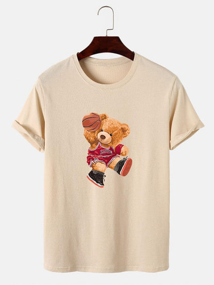 Bear Playing Basketball Print T-Shirt