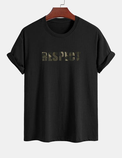 Regular Fit Camouflage Respect Print Cotton T-Shirt