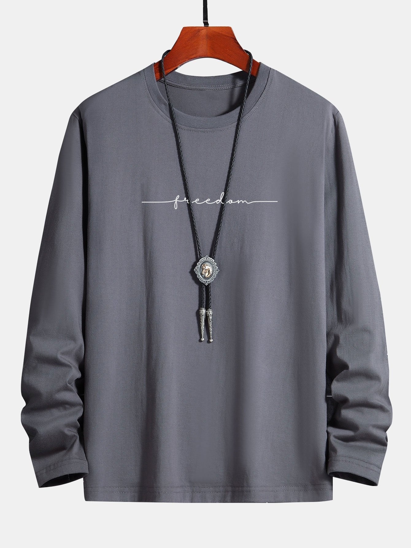 Long Sleeve Freedom Print Cotton T-Shirt