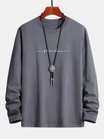Long Sleeve Freedom Print Cotton T-Shirt