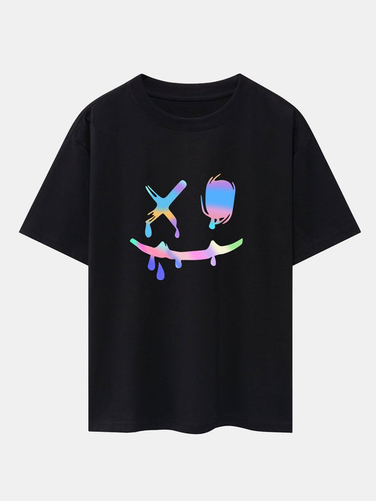 Colorful Smiley Face Print Drop Shoulder Oversize T-Shirt