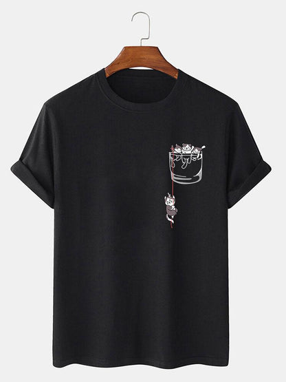Cat In Pocket Print T-Shirt