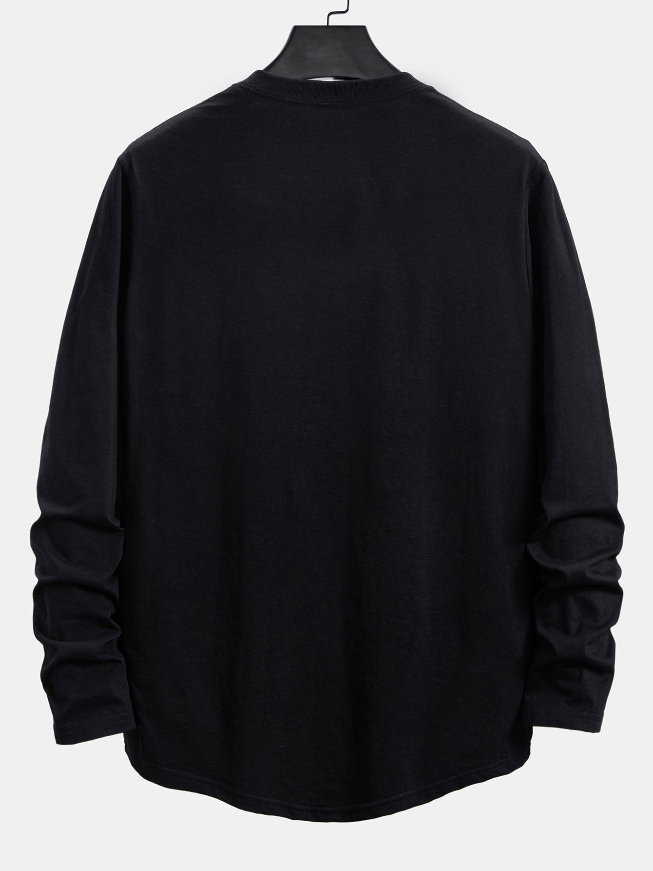 Long Sleeve Paris Slogan Print Cotton Arc Hem T-Shirt