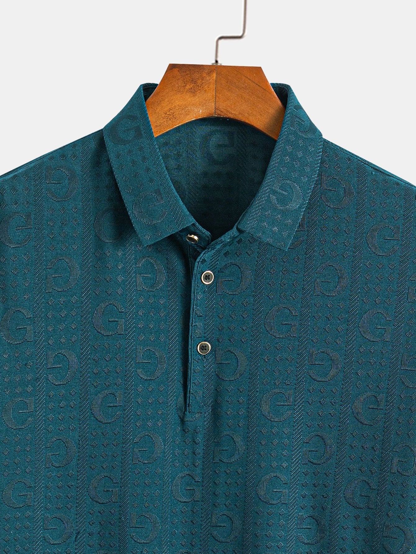Short Sleeve Knitted Letter Textured Polo