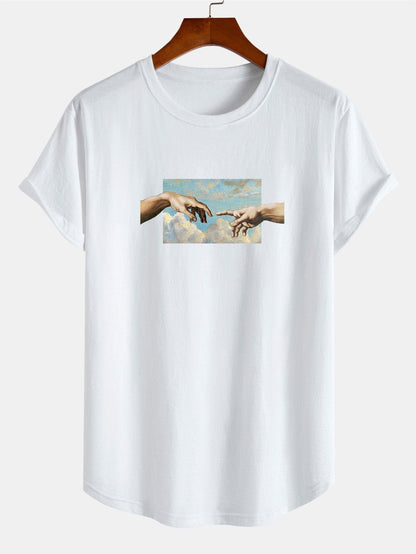 Creation Of  Adam Print Cotton Arc Hem T-Shirt
