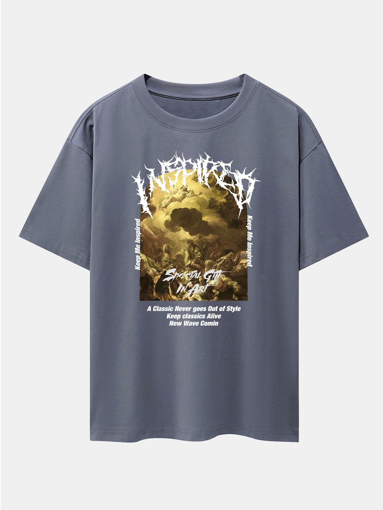 Slogan Oil Painting Print Drop Shoulder Oversize T-Shirt