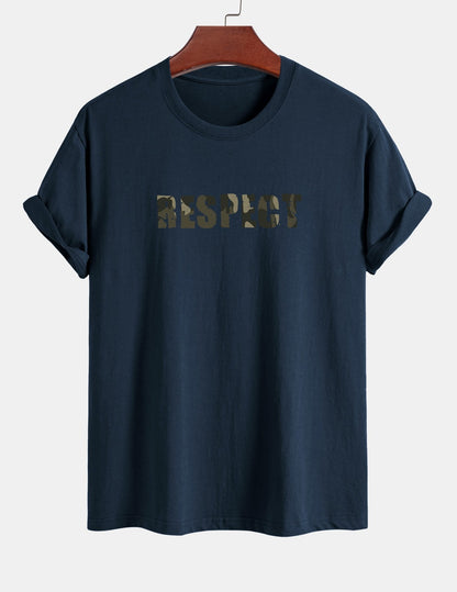 Regular Fit Camouflage Respect Print Cotton T-Shirt