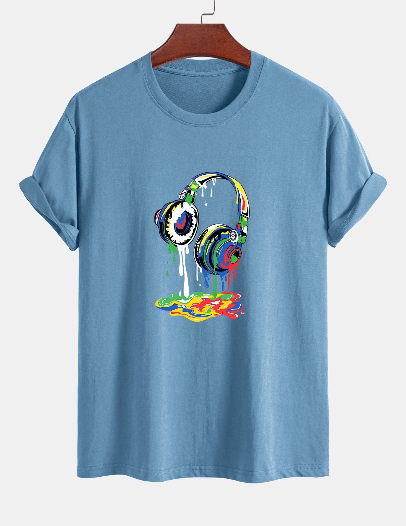Regular Fit Dissolving Headphones Print Cotton T-Shirt