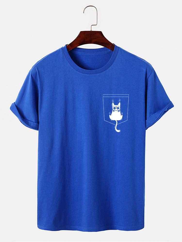 Cat Slipping Out Of Pocket Print T-Shirt