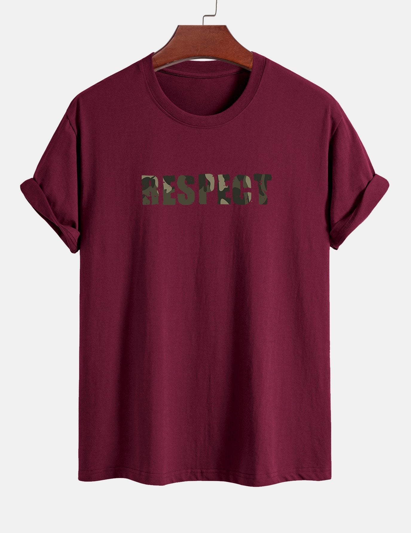 Regular Fit Camouflage Respect Print Cotton T-Shirt