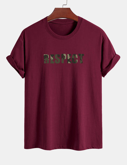Regular Fit Camouflage Respect Print Cotton T-Shirt