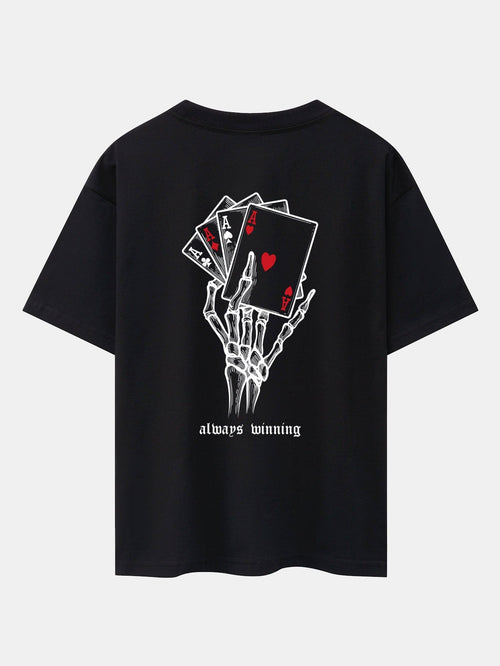 Skull Hand Ace of Hearts Back Print Oversize T-Shirt