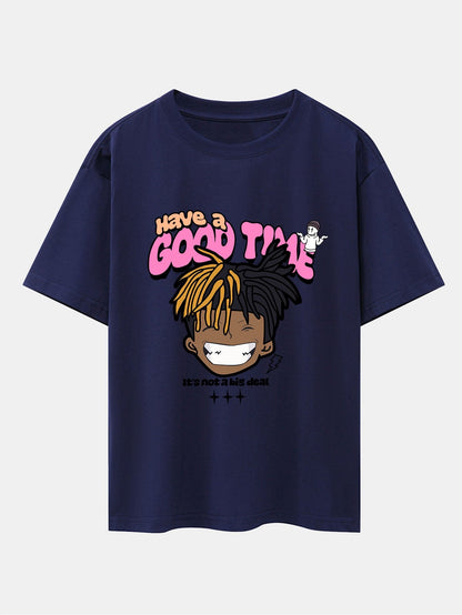 Cartoon Character Slogan Print Drop Shoulder Oversize T-Shirt