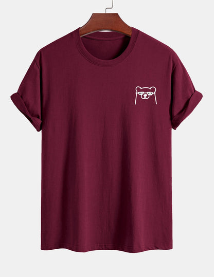 Regular Fit Bear With Sunglasses Print Cotton T-Shirt